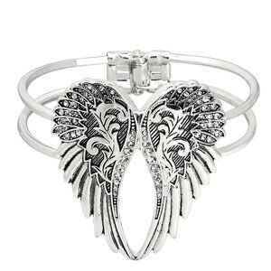 Angel Wings Bracelet Hinge Bangle SILVER Rhinestone Crystal Love Heaven Jewelry
